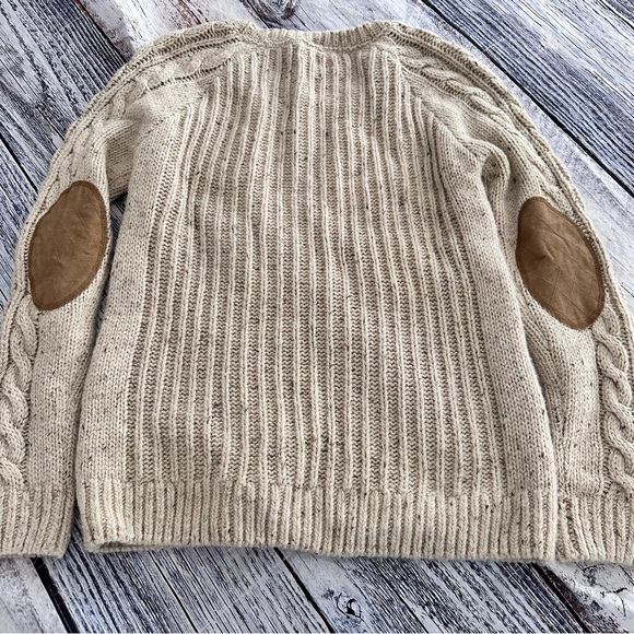 Carhartt Oatmeal Tan Wool Blend Cable Knit Sweater With Elbow Patch - Picture 6 of 10